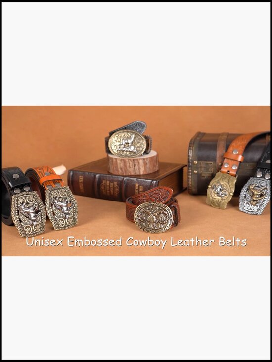 Leather Western Cowboy Belt with Zinc Alloy Buckle Adjustable